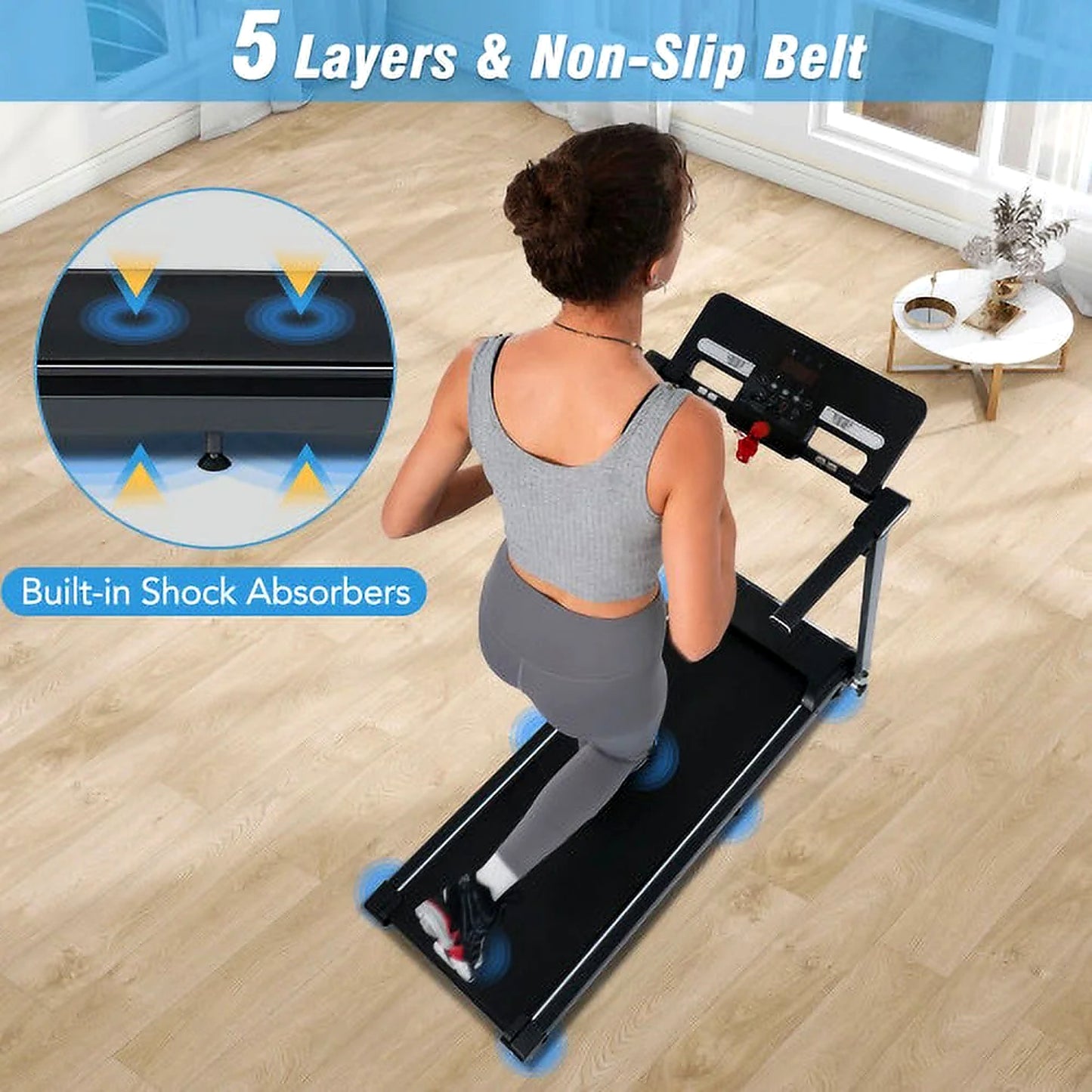 Folding Treadmills Walking Pad for Home Office, 2.5HP Treadmill with Incline Bluetooth Speaker 7.5MPH 265LBS Capacity Treadmill for Running