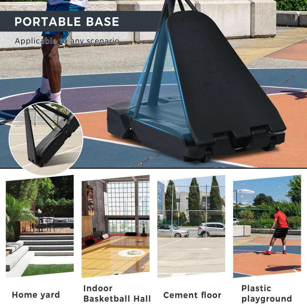 8 Ft. to 10 Ft. Black Metal Portable Basketball Hoop Height Adjustment with LED Lights