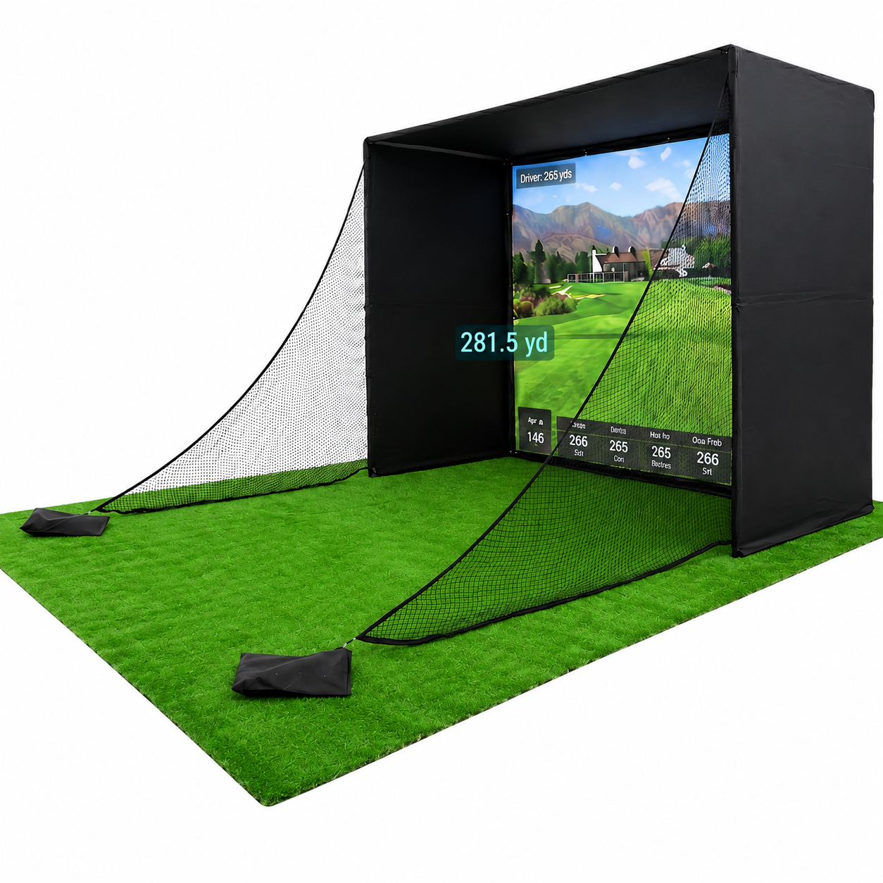 Golf Simulator Enclosure 10.7X8X5Ft & 8.5X8.5X5Ft | Light-Proof HD/4K Silent Impact Screen, Indoor/Outdoor Golf Simulators for Home Includes Mat, Foam-Padded Iron Poles, Shank Net, Sandbag & Bonus Kit