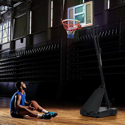 8 Ft. to 10 Ft. Black Metal Portable Basketball Hoop Height Adjustment with LED Lights