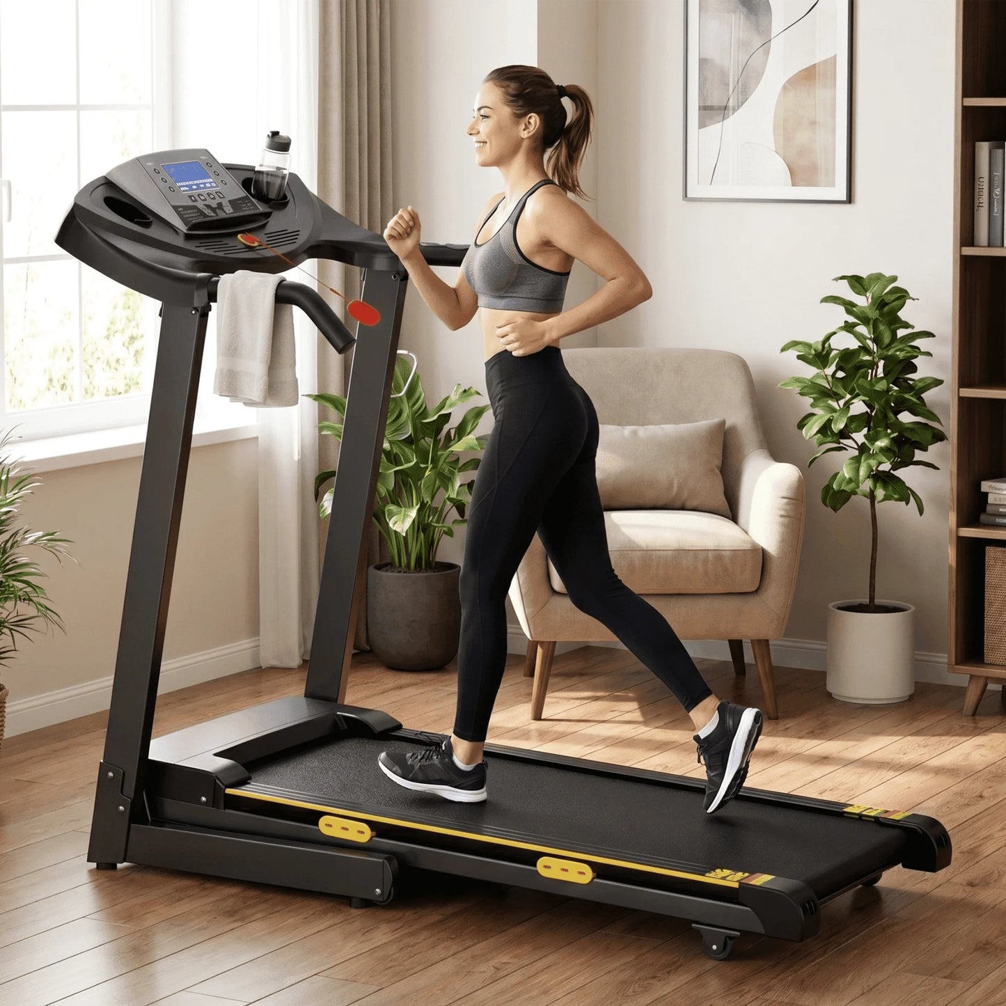 Treadmill with Incline Folding with 12 Level Automatic Incline 2.5Hp Power 8.5Mhp Speed Running Machine 15 Preset Training Program Electric Treadmill for Home Use
